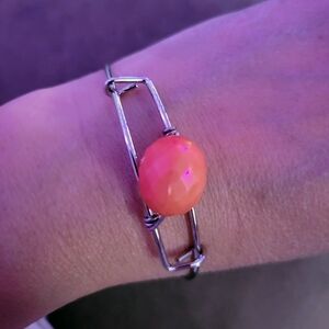 Elegant Silver Bracelet with Pink Stone